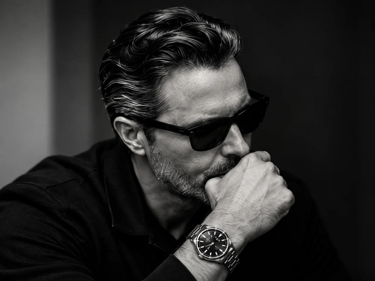 Black-and-white portrait of Alex